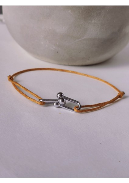 Ataç Model Deri Ipli El Yapımı Silver Hardal Camel Renkli Bileklik