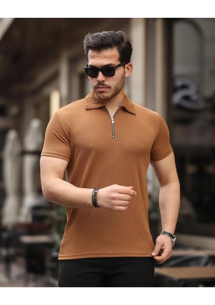 Yarım Fermuarlı Polo Yaka T-Shirt