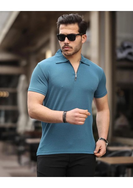 Yarım Fermuarlı Polo Yaka T-Shirt