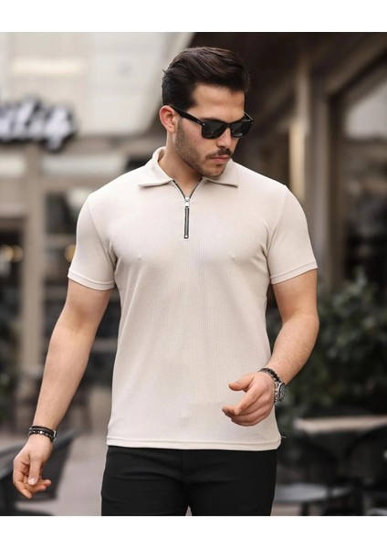 Yarım Fermuarlı Polo Yaka T-Shirt