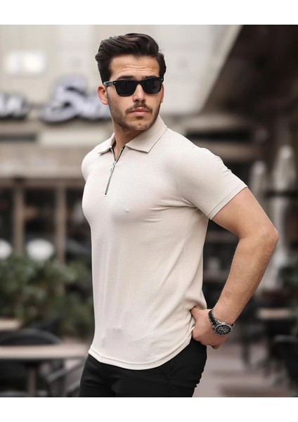 Yarım Fermuarlı Polo Yaka T-Shirt