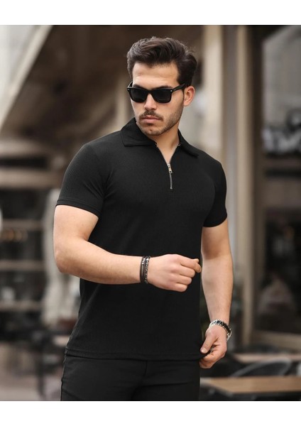 Yarım Fermuarlı Polo Yaka T-Shirt