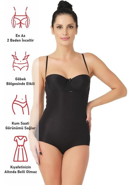 Siyah Emay 2723 Lazer Kesim Göğsü Açık Slip Korse fırsatları