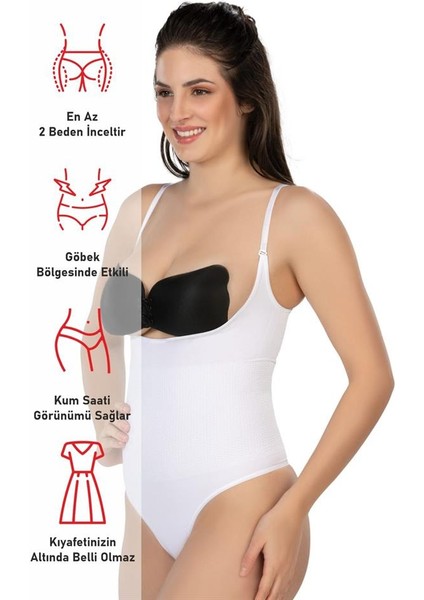 Beyaz Emay 2076 Göğüsü Açık String Body Korse