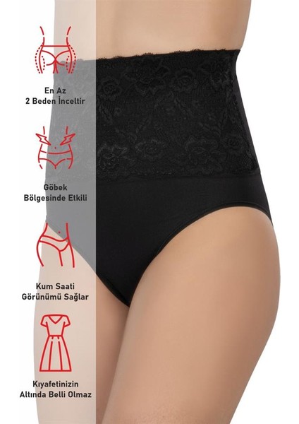 Siyah Emay 2090 Önü Dantelli Yüksek Bel Slip Korse