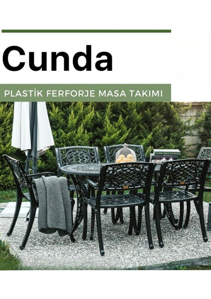 Ferforje Görünümlü Plastik Oval Siyah Masa ve Sandalye, Bahçe, Balkon ve Dış Mekanda Kullanılabilir, 2 Yıl Garantili, 150KG Taşıma Kapasiteli, Plastik Oval Masa ve Sandalye Takımı