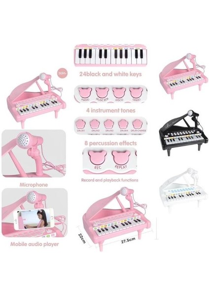 Oyuncak 24 Tuşlu Mp3 Çalar Özellikli Mikrofonlu Mini Piyano-Beyaz fırsatları