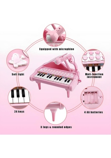 Oyuncak 24 Tuşlu Mp3 Çalar Özellikli Mikrofonlu Mini Piyano-Beyaz indirimleri