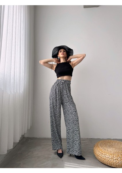 Kadın Yüksek Bel Dökümlü Rahat Kesim Pantolon