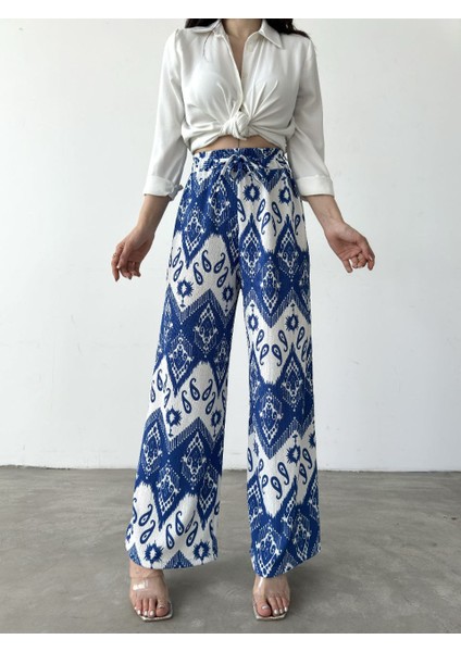 Kadın Yüksek Bel Dökümlü Rahat Kesim Pantolon