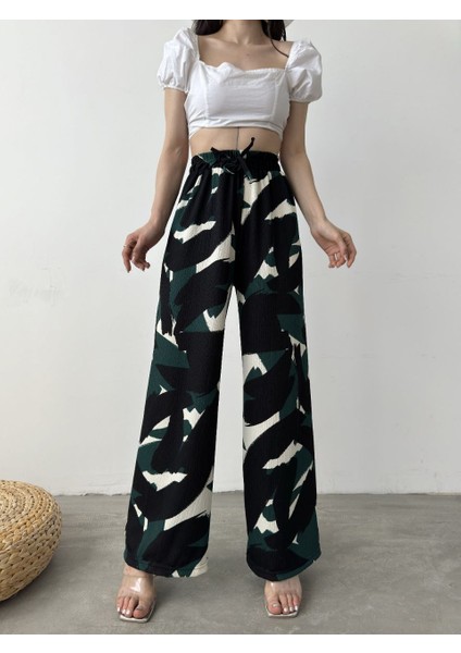 Kadın Yüksek Bel Dökümlü Rahat Kesim Pantolon