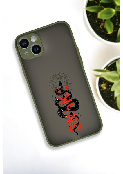 Apple iPhone 13 Uyumlu Snake Desenli Buzlu Şeffaf Lüx Telefon Kılıfı
