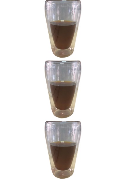 Yeni Stil Çift Cidarlı Uzun 400 ml Nescafe,Latte,Kahve, Meşrubat Bardak 3 Adet-2258