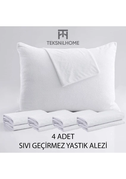 Teksnil Home |  %100 Pamuk Sıvı Geçirmez 4’lü Yastık Alezi Koruyucu | Koruyucu Yastık Kılıfı | 50 x 70 |