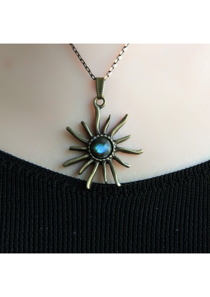 Doğal Taş Labradorit Doğal Taşlı Güneş Desen Kadın Doğal Taş Otantik Kolye EUK7LB fiyatları