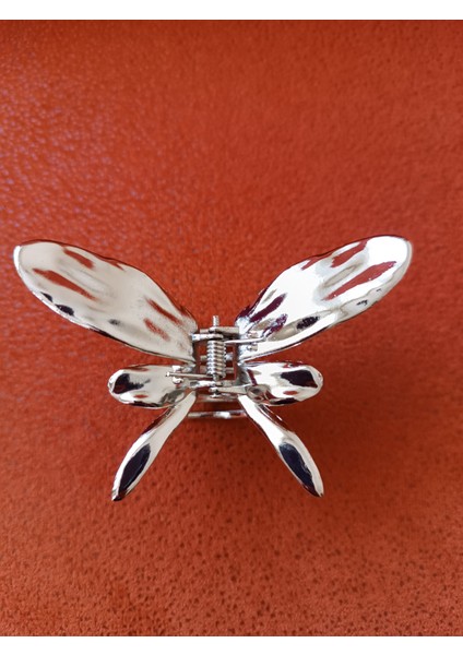 Metal Kelebek Model Gri Renk 8 cm Mandal Toka