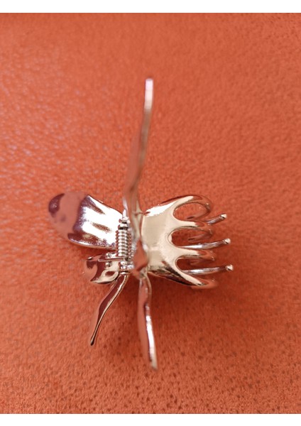 Metal Kelebek Model Gri Renk 8 cm Mandal Toka