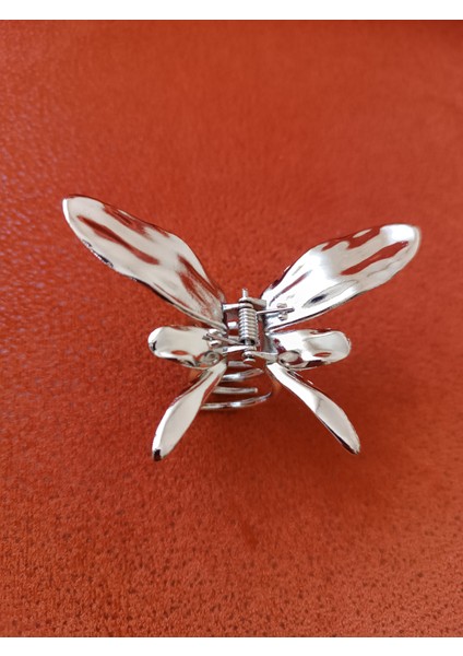 Metal Kelebek Model Gri Renk 8 cm Mandal Toka