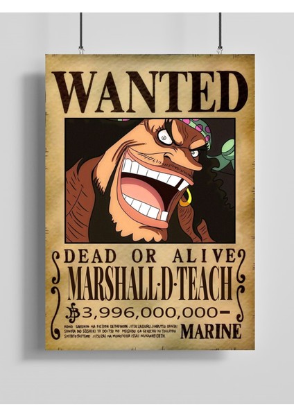 One Piece Marshall D. Teach Wanted Posteri - Çerçevesiz Parlak Fotoğraf Kağıdı