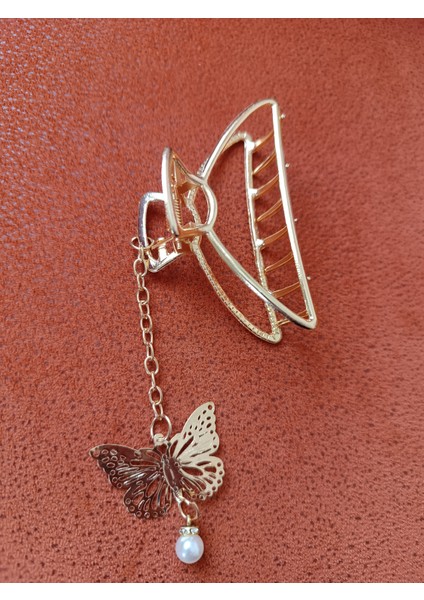 Metal D Model Kelebek Figürlü Altın Renk Sallantılı 8 cm Mandal Toka