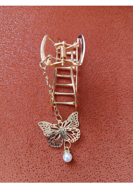 Metal D Model Kelebek Figürlü Altın Renk Sallantılı 8 cm Mandal Toka