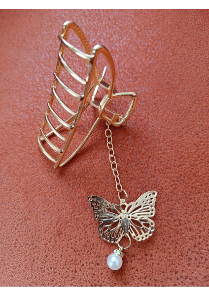 Metal D Model Kelebek Figürlü Altın Renk Sallantılı 8 cm Mandal Toka