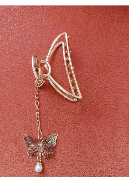 Metal D Model Kelebek Figürlü Altın Renk Sallantılı 8 cm Mandal Toka