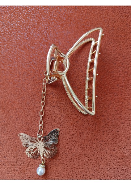 Metal D Model Kelebek Figürlü Altın Renk Sallantılı 8 cm Mandal Toka