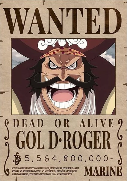 One Piece Gol D Rogerr Wanted Posteri - Çerçevesiz Parlak Fotoğraf Kağıdı