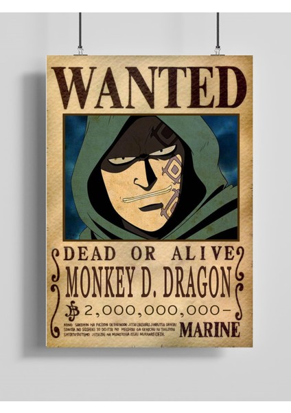 One Piece Monkey D. Dragon Wanted Posteri - Çerçevesiz Parlak Fotoğraf Kağıdı