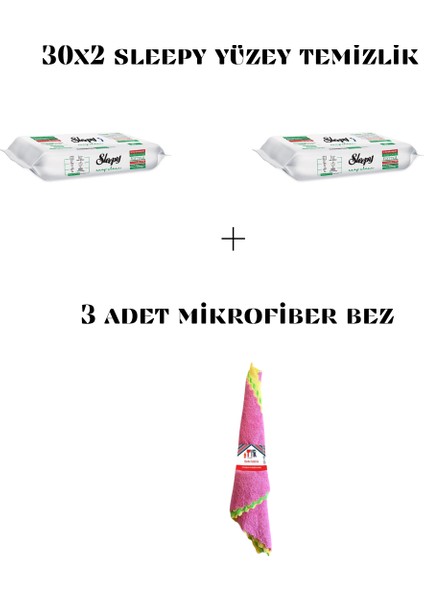 Sleepy Yüzey Temizlik 2X30 Yaprak + Mikrofiber Bez 3 Adet