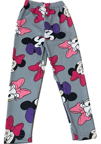 Minnie Baskılı Gri Kız Çocuk Yazlık Tayt