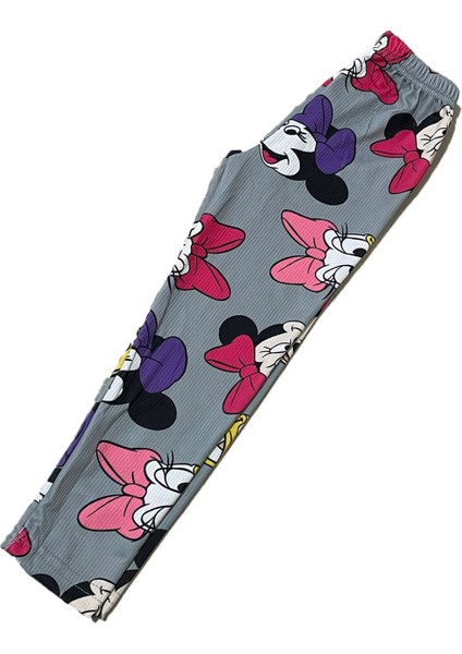 Minnie Baskılı Gri Kız Çocuk Yazlık Tayt