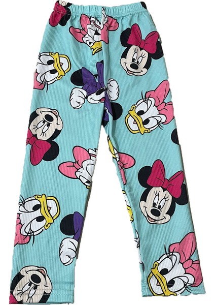 Minnie Baskılı Yeşil Kız Çocuk Yazlık Tayt