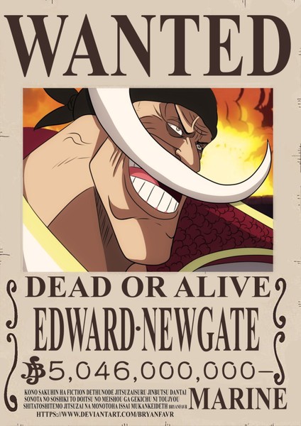 One Piece Edward Newgate Wanted Posteri - Çerçevesiz Parlak Fotoğraf Kağıdı