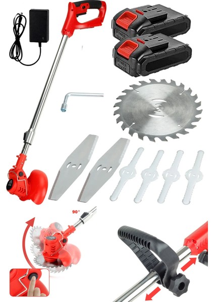 RED99 Çift Akülü 21000VL Kömürsüz Turbo Motor Çim Çalı Ot Biçme Tırpanı Döner Teleskopik Uzatma Kol