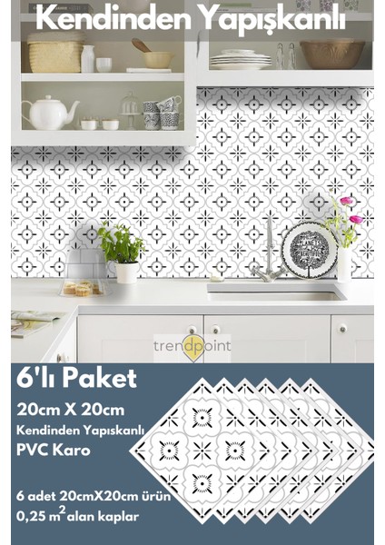 Kendinden Yapışkanlı Pvc Sticker 6ADET 20CM×20CM Mutfak Banyo Duvar Zemin Kaplama