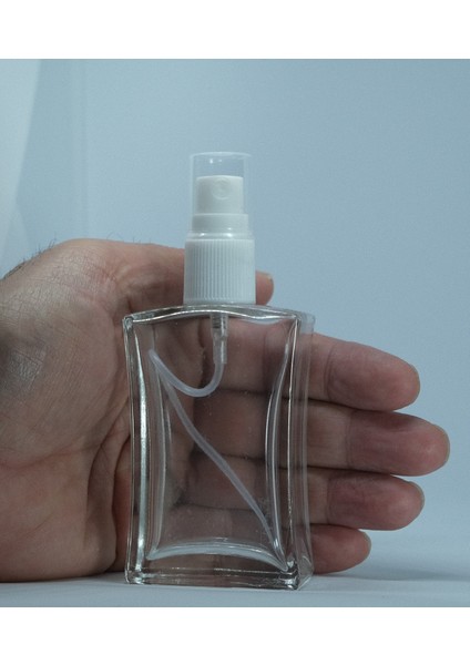 Parfüm Şişesi 50 ml (10 Adet) Şeffaf Kapaklı Içbükey Boş Şişe