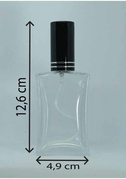 Boş Parfüm Şişesi 50 ml (2 Adet) Içbükey Siyah Metal Valf ve Kapak