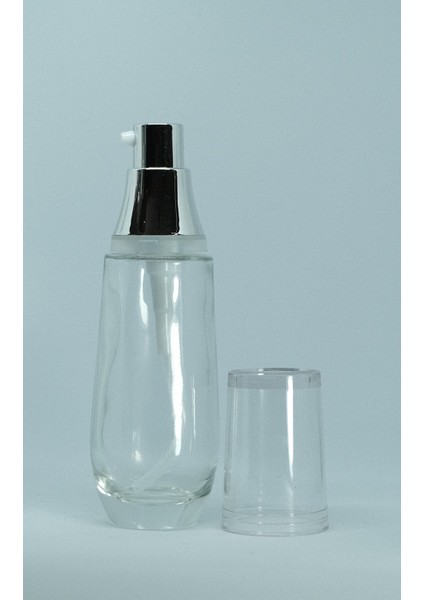 Losyon ve Krem Şişesi 30 ml (2 Adet) Boş Şeffaf Cam Gri Kapaklı