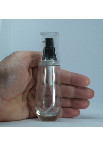 Losyon ve Krem Şişesi 30 ml (2 Adet) Boş Şeffaf Cam Gri Kapaklı