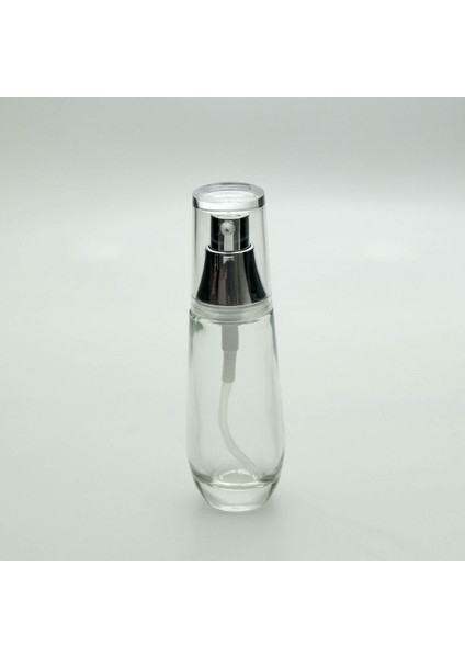 Krem ve Losyon Şişesi 30 ml (20 Adet) Boş Şeffaf Cam Gri Kapaklı