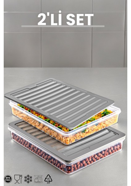 2'li Set Freshbox Mikrodalga ve Difrize Uygun Saklama Kabı Gri