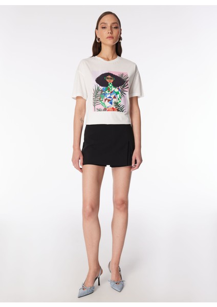 Kırık Beyaz Kadın Bisiklet Yaka Basic T-Shirt F4SL-TST0208 fiyatları