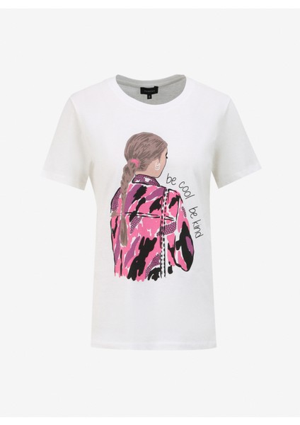 Kırık Beyaz Kadın Bisiklet Yaka Basic T-Shirt F4SL-TST0668