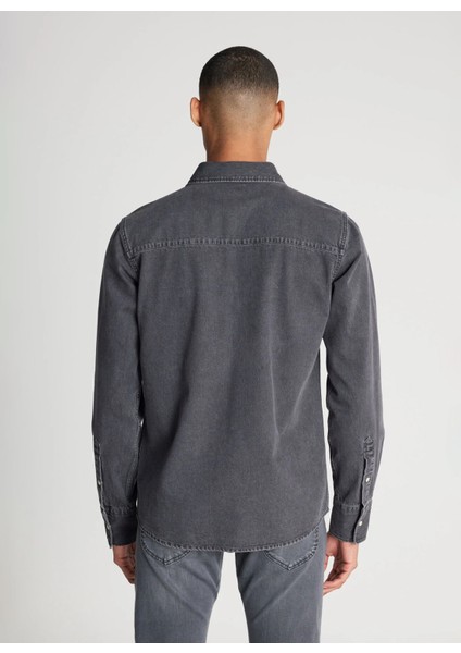 Regular Fit Antrasit Erkek Denim Gömlek L241513003 Uzun Kollu Jean Gömlek modelleri