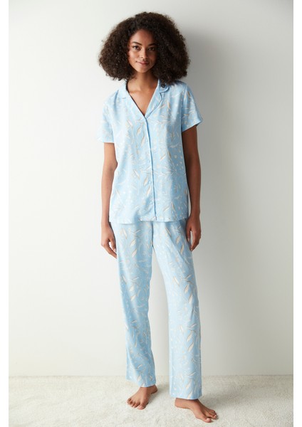 Maye Desenli Mavi Pijama Takımı