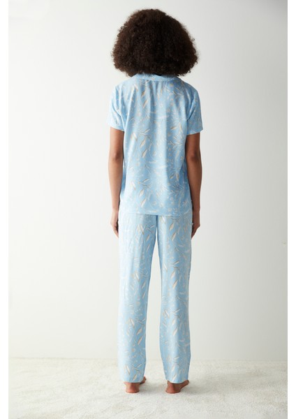 Maye Desenli Mavi Pijama Takımı indirimleri