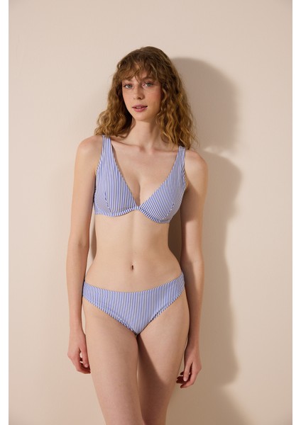 Nole Deep Balenli Dokulu Çizgili Bikini Üstü