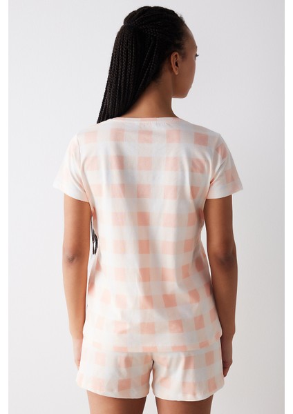 Peach Gingham Şortlu Pijama Takımı fırsatları